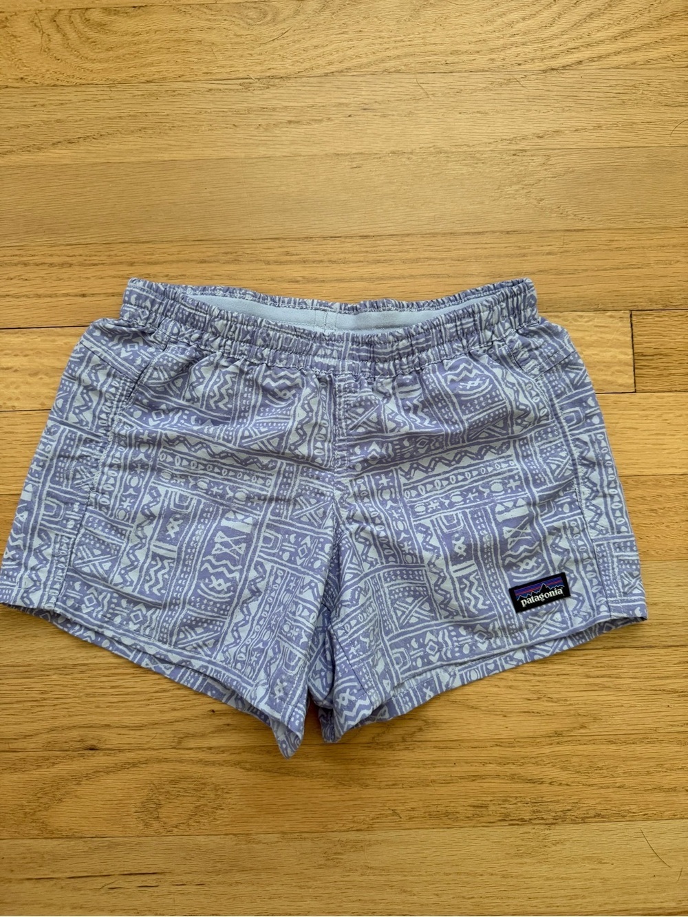 Patagonia Girls Size Medium Purple Geometric Print Nylon Baggies Shorts